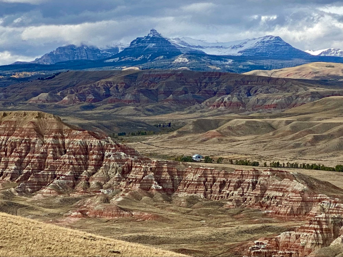 Banded high desert badlands above the Wind River valley near Dubois, Wyoming